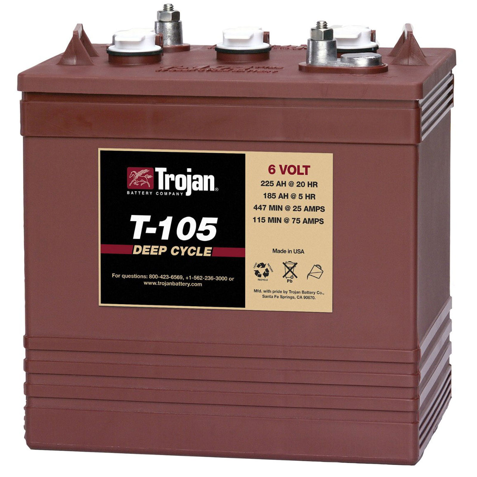 Batterie Trojan 6V, série RE. Capacité de 225Ah/20h, technologie